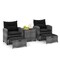 5 Piece Patio Set PE Rattan Chairs Ottomans Glass Table Outdoor Furniture Black Cushion